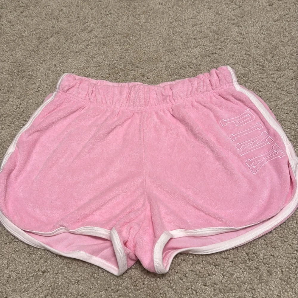 Pink Victorias Secret Varsity Beach Terry Shorts Sz M Preppy Beachy Sorority - Picture 3 of 6